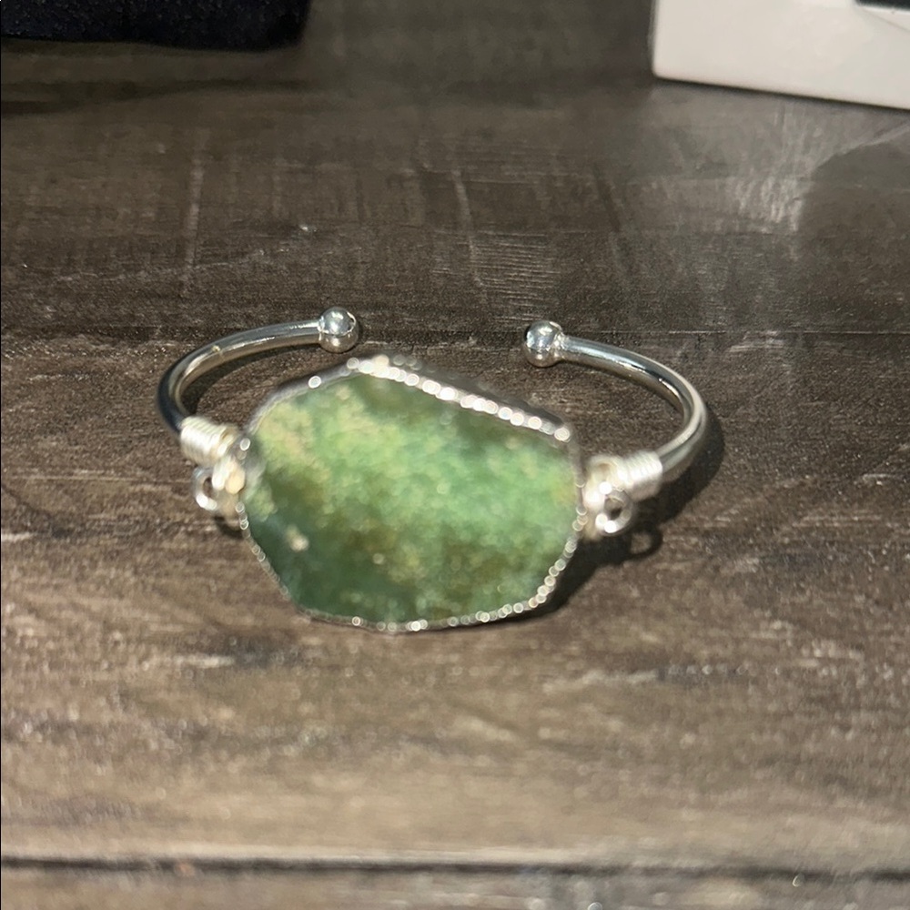 Green Stone Silver Bracelet with Minimalist Design